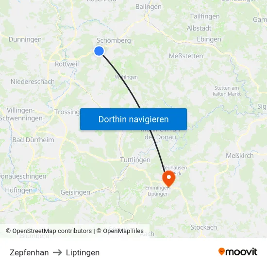 Zepfenhan to Liptingen map