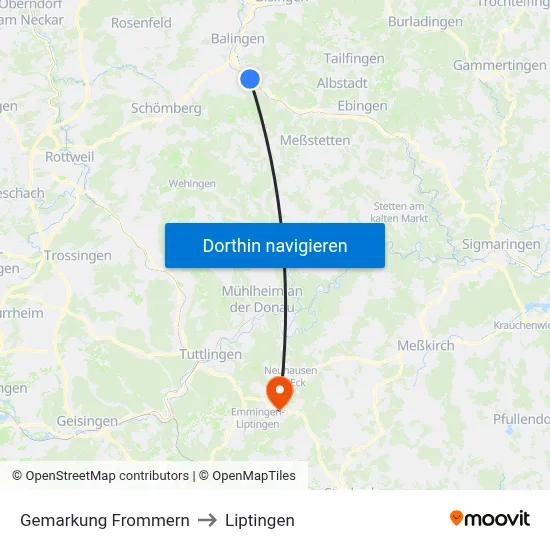 Gemarkung Frommern to Liptingen map