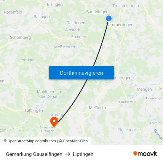 Gemarkung Gauselfingen to Liptingen map