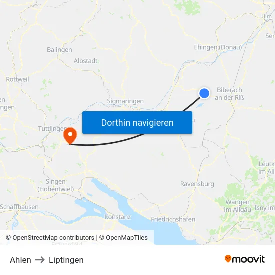 Ahlen to Liptingen map