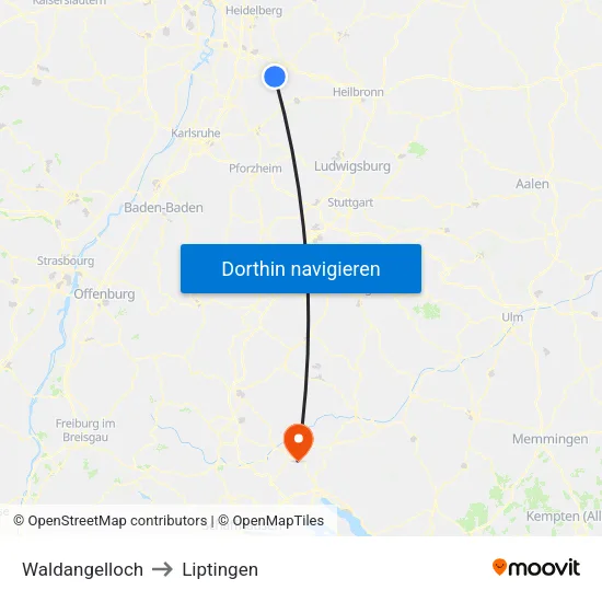 Waldangelloch to Liptingen map