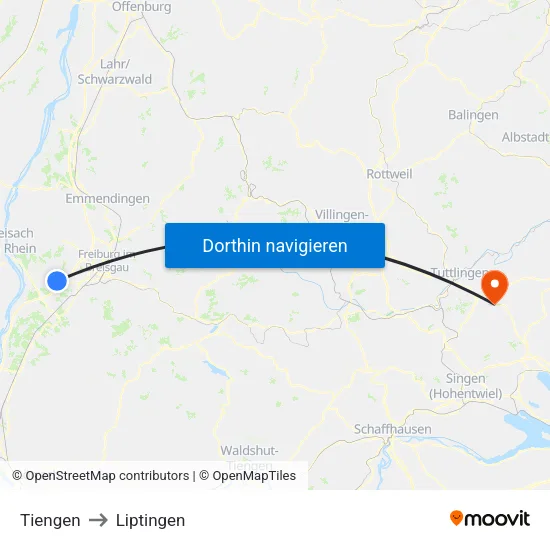 Tiengen to Liptingen map
