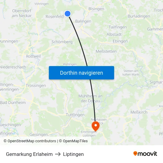Gemarkung Erlaheim to Liptingen map