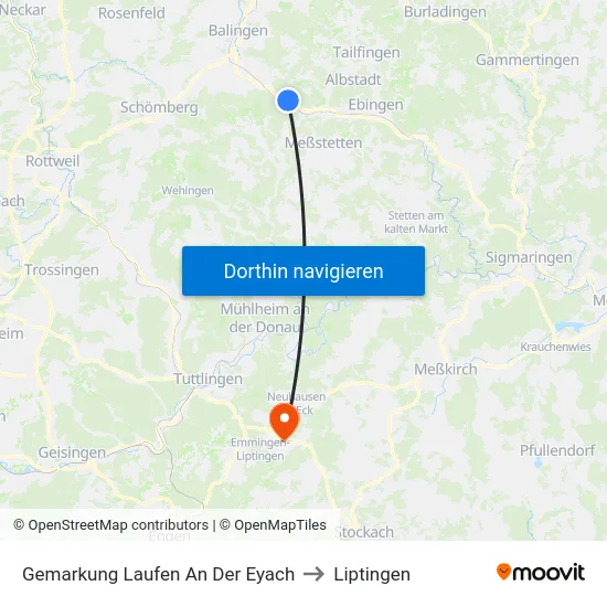 Gemarkung Laufen An Der Eyach to Liptingen map