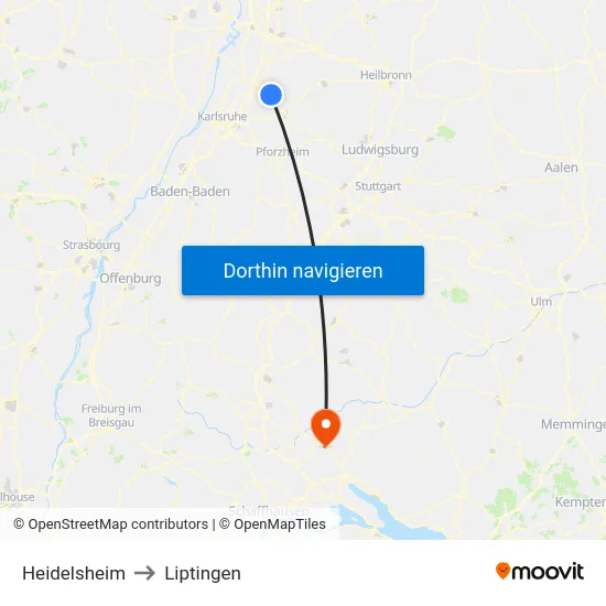 Heidelsheim to Liptingen map