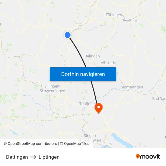 Dettingen to Liptingen map