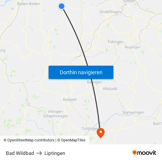 Bad Wildbad to Liptingen map