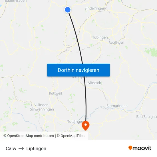 Calw to Liptingen map