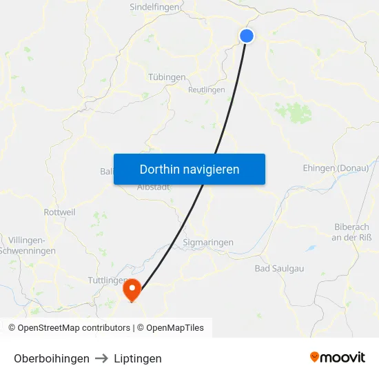 Oberboihingen to Liptingen map