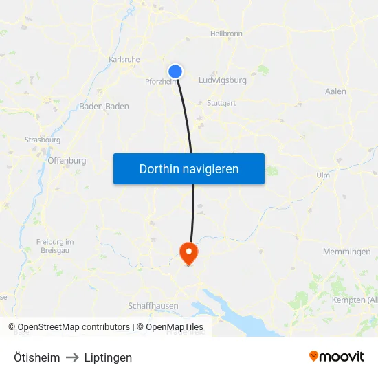 Ötisheim to Liptingen map