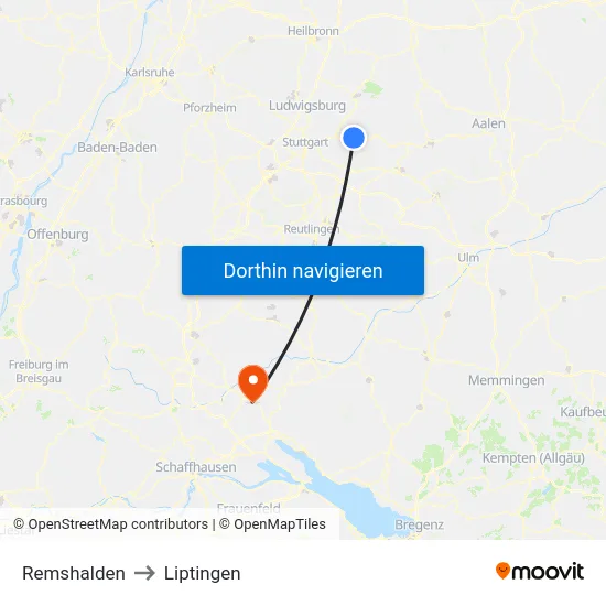Remshalden to Liptingen map