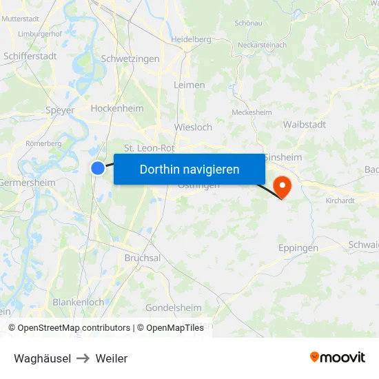 Waghäusel to Weiler map