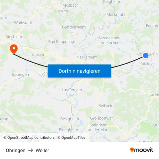 Öhringen to Weiler map