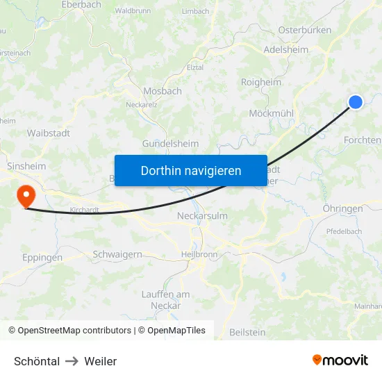 Schöntal to Weiler map