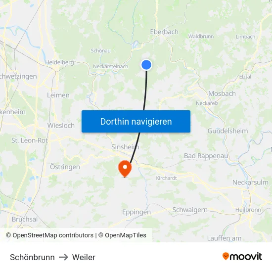 Schönbrunn to Weiler map