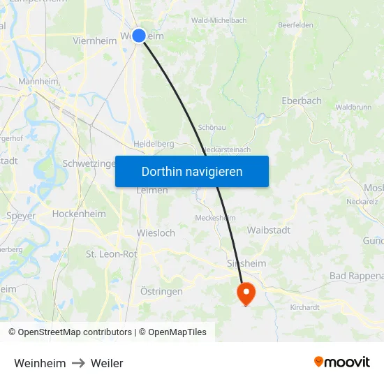 Weinheim to Weiler map