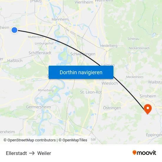 Ellerstadt to Weiler map