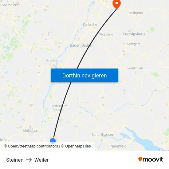 Steinen to Weiler map