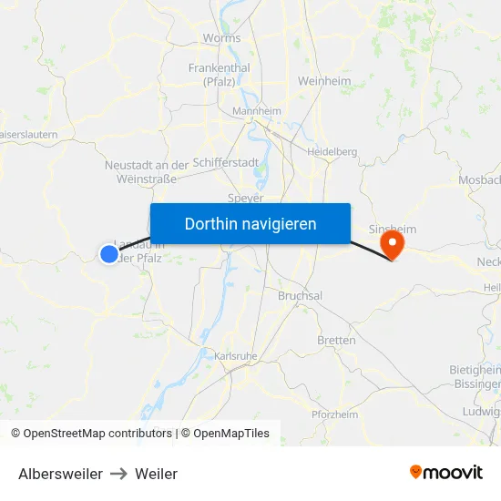 Albersweiler to Weiler map