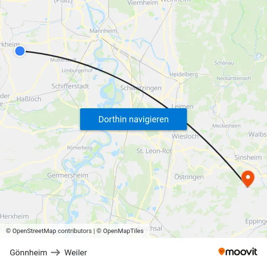 Gönnheim to Weiler map