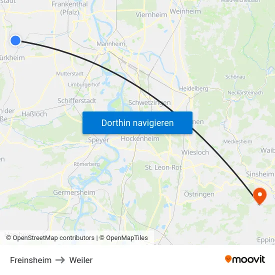 Freinsheim to Weiler map