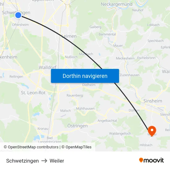 Schwetzingen to Weiler map