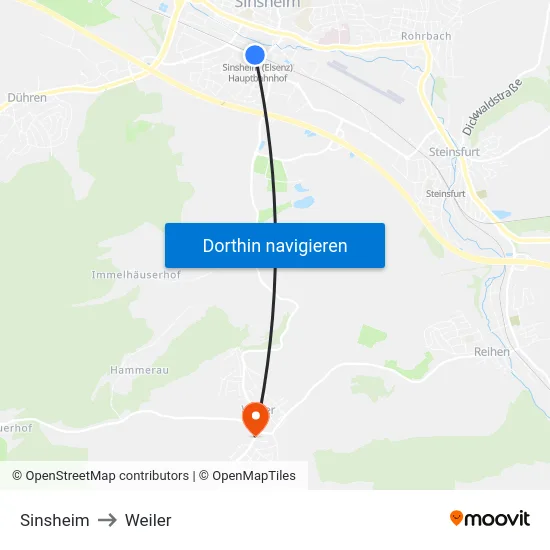 Sinsheim to Weiler map