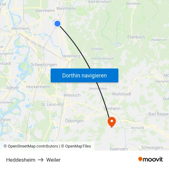 Heddesheim to Weiler map