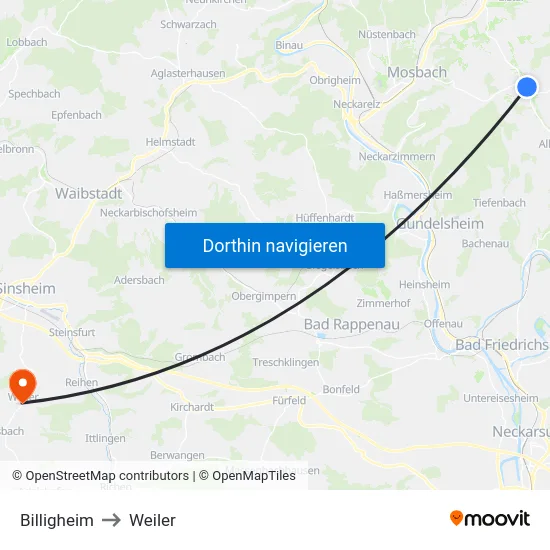 Billigheim to Weiler map