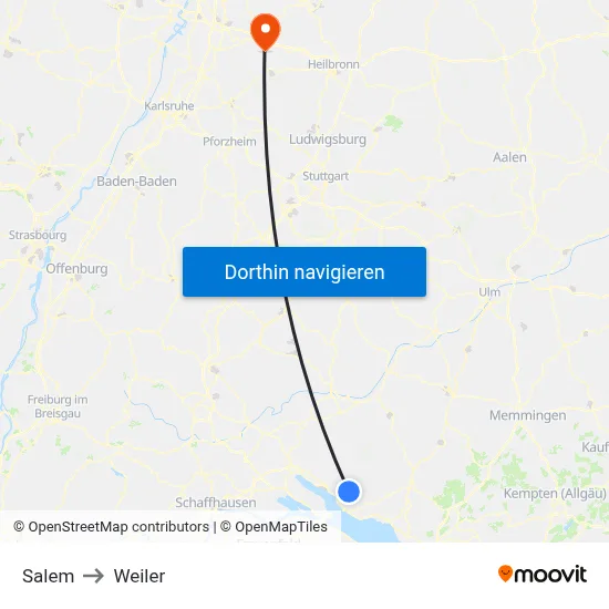 Salem to Weiler map