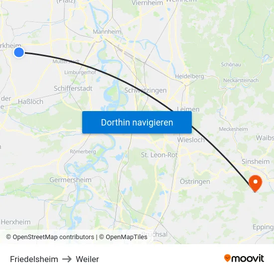 Friedelsheim to Weiler map