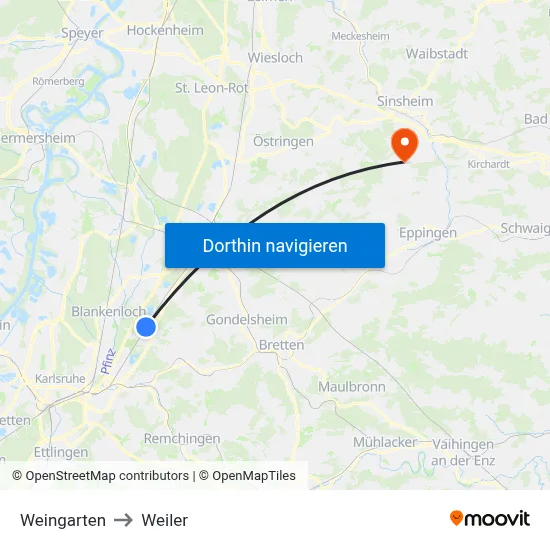 Weingarten to Weiler map
