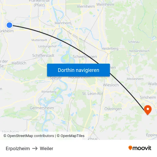 Erpolzheim to Weiler map