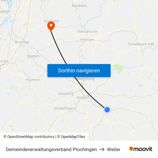 Gemeindeverwaltungsverband Plochingen to Weiler map