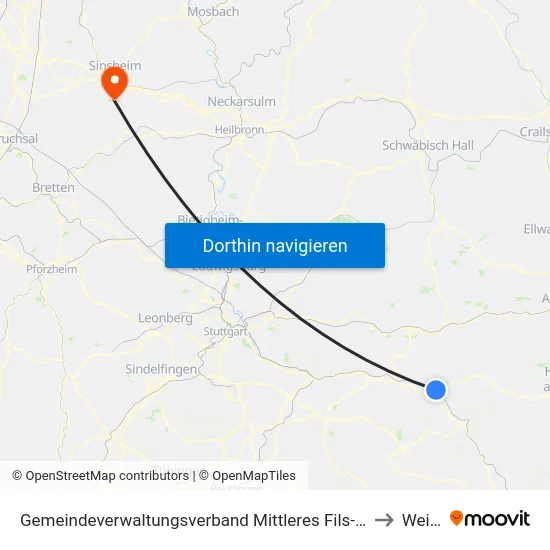 Gemeindeverwaltungsverband Mittleres Fils-Lautertal to Weiler map