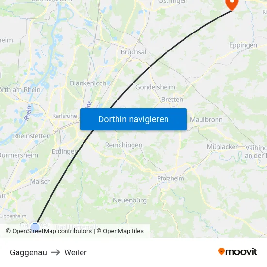 Gaggenau to Weiler map