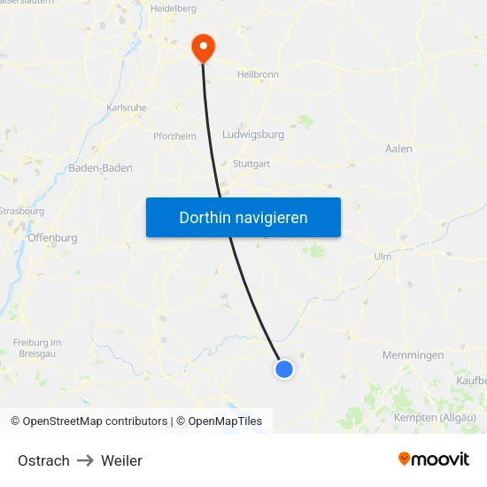 Ostrach to Weiler map
