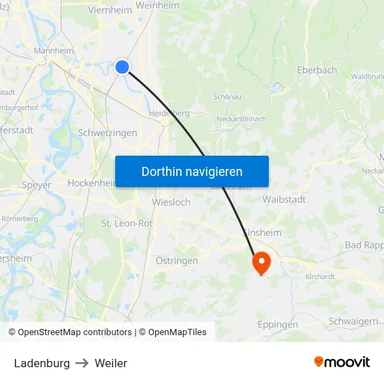 Ladenburg to Weiler map