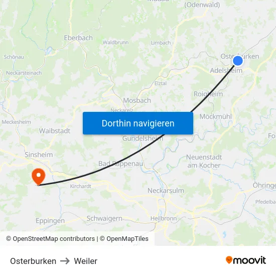 Osterburken to Weiler map