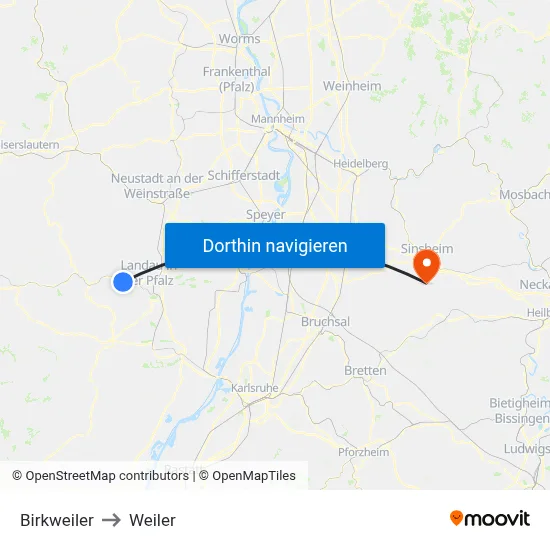 Birkweiler to Weiler map