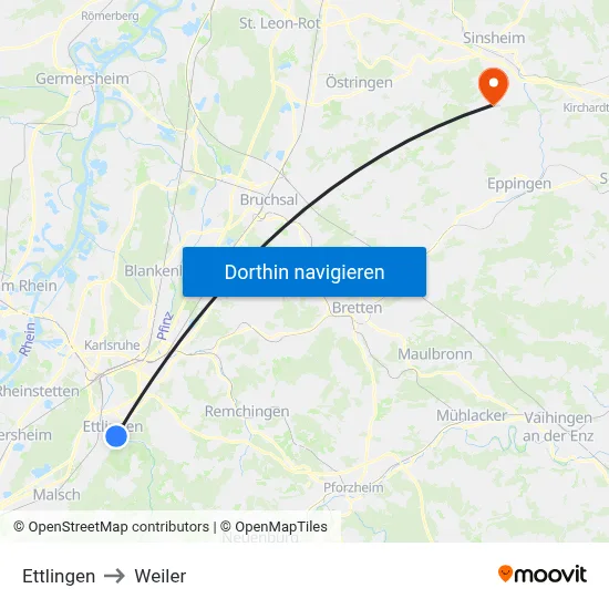 Ettlingen to Weiler map