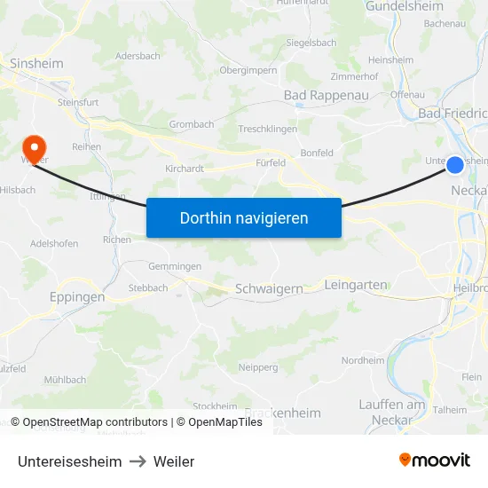 Untereisesheim to Weiler map