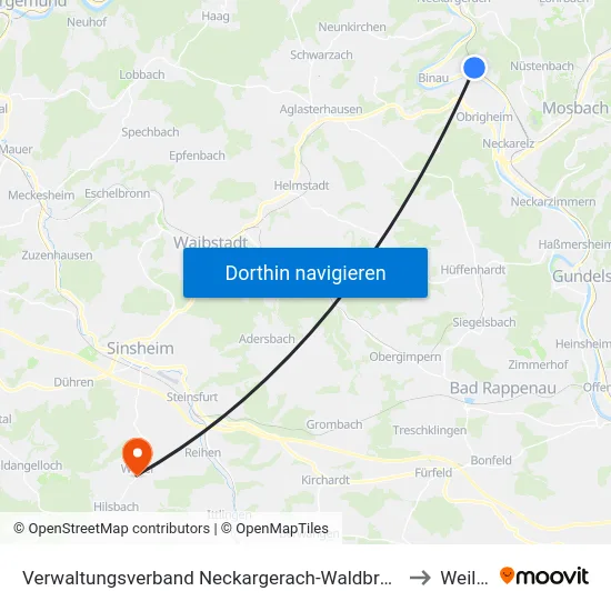 Verwaltungsverband Neckargerach-Waldbrunn to Weiler map