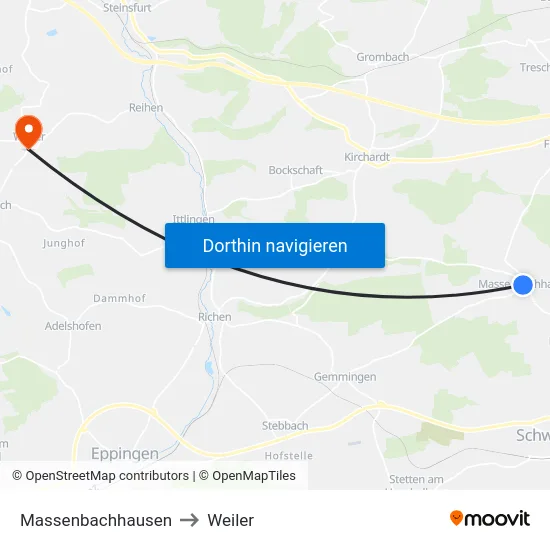 Massenbachhausen to Weiler map