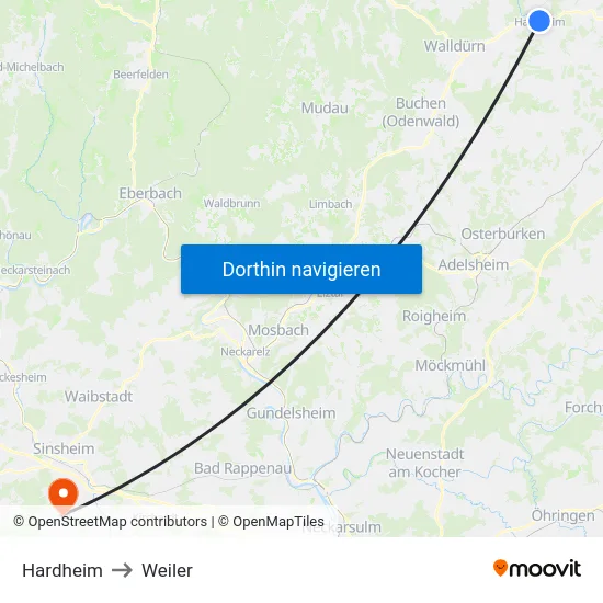 Hardheim to Weiler map