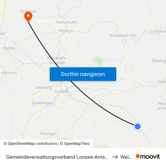 Gemeindeverwaltungsverband Lonsee-Amstetten to Weiler map