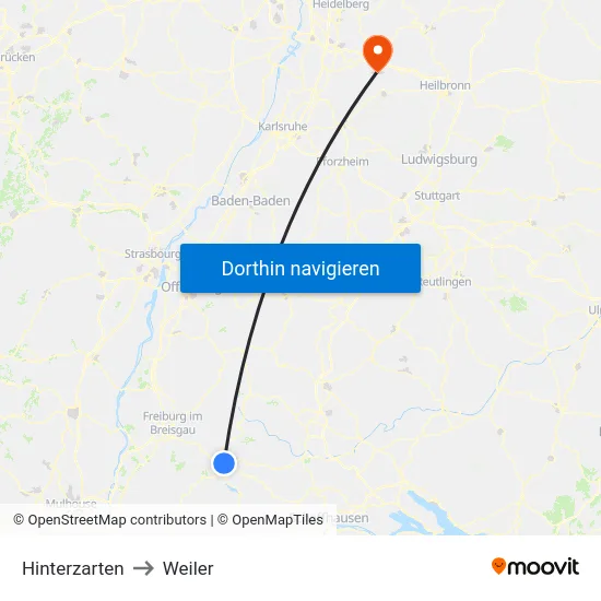 Hinterzarten to Weiler map