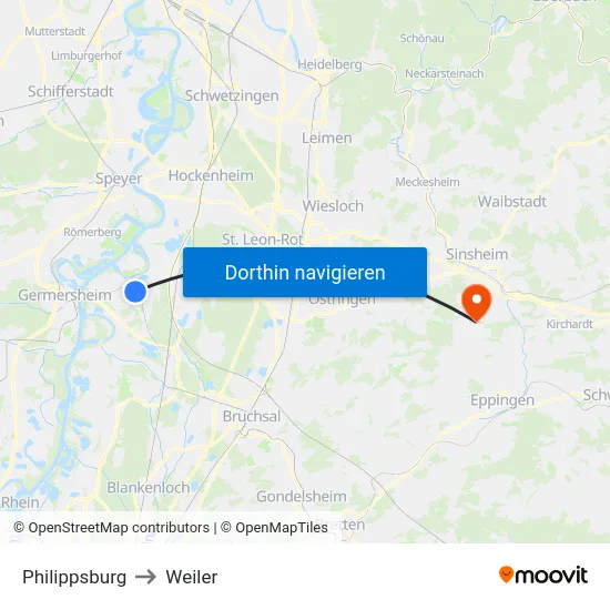 Philippsburg to Weiler map