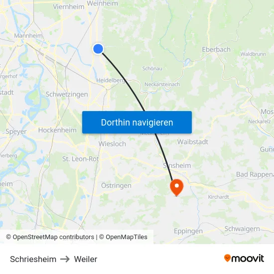 Schriesheim to Weiler map