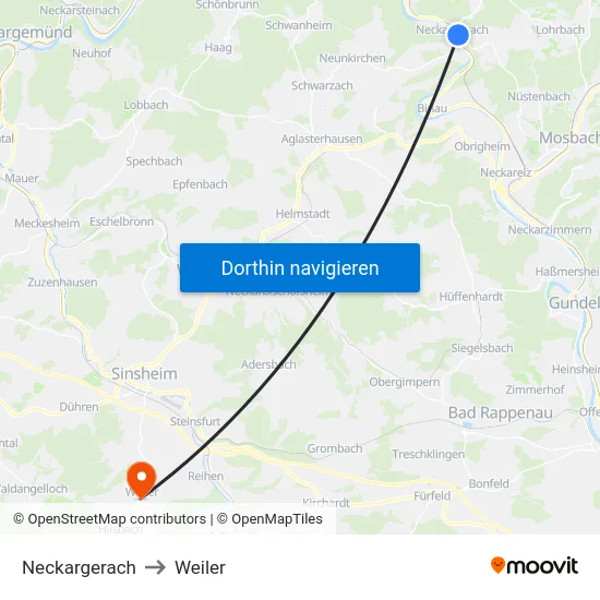 Neckargerach to Weiler map